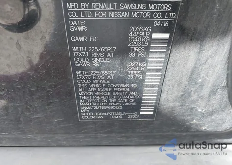 2016 Nissan Rogue S/Sl/Sv z USA, uszkodzony, nr VIN KNMAT2MT1GP690922